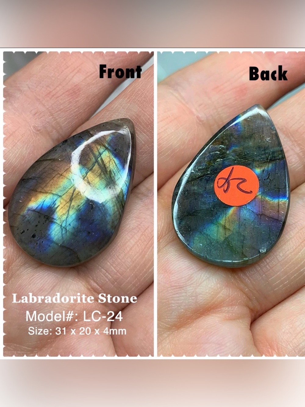 Natural Labradorite Teardrop Cabochon 31x20mm Aurora Flash Loose Gemstone